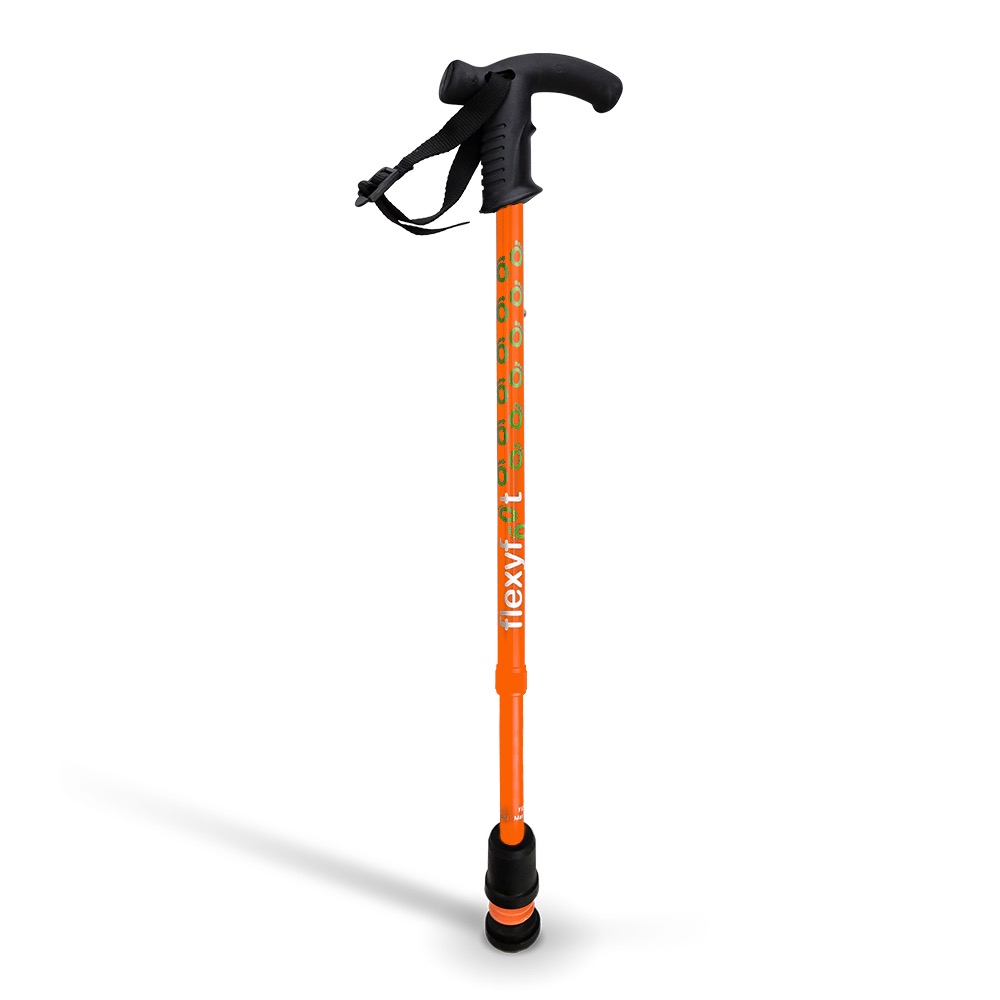 Flexyfoot Derby Handle Telescopic Walking Stick - Orange